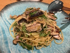 本日のパスタ（サンマ、キノコ）