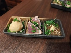 前菜の里芋、カツオ、シラス