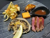 ヒレカツとアワビステーキとファグラとかき揚げ