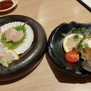 ホタテの刺身といぶりがっことクリームチーズ