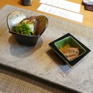 先付(2種)肉と鴨肉