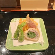 天ぷら 万願寺 茗荷 とうもろこし 鱧巻きインゲン