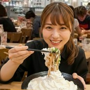 ららテラス北綾瀬のフードコート、山下本気うどんのユニークメニュー、白いクリームうどん。