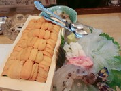 箱ウニ、車海老刺身、カワハギ刺身と肝