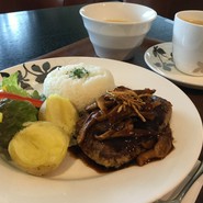 デミグラスソースハンバーグごぼうチップ添え