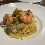 春の七草魚介の和風ペペロンチーノ