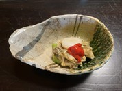 茄子の揚げ浸し　平貝　赤ピーマン　地鶏とキノコのあんかけ　