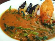 ココイチのナスとほうれん草と白身魚フライのカレーです！