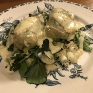 信州黄金シャモの松葉&ハラミ&菊芋の白菜包みジュレ