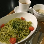 海老とトマトのジェノベーゼパスタ＆クラムチャウダー＆コーヒーセット