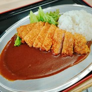 道の駅でドライブ休憩。私はカツカレー！ステンレス皿のカレーっていいですよね。