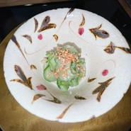 先付け（胡瓜と海月の和物　とうもろこしとアスパラ