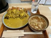 手打ちカツカレーライス、味噌汁