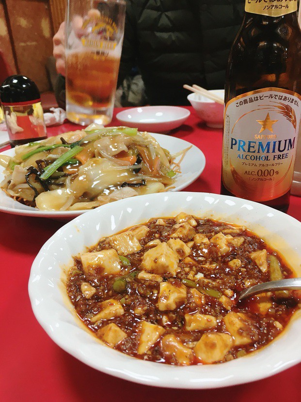 麻婆豆腐(辛口)、五目堅焼きそば